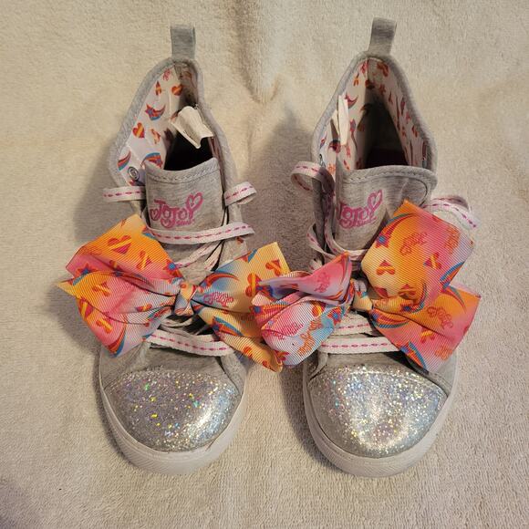 Jojo Siwa Grey Rainbow Ribbon Shoes High Top Sneakers Shoes Youth Size 4 - Picture 2 of 8